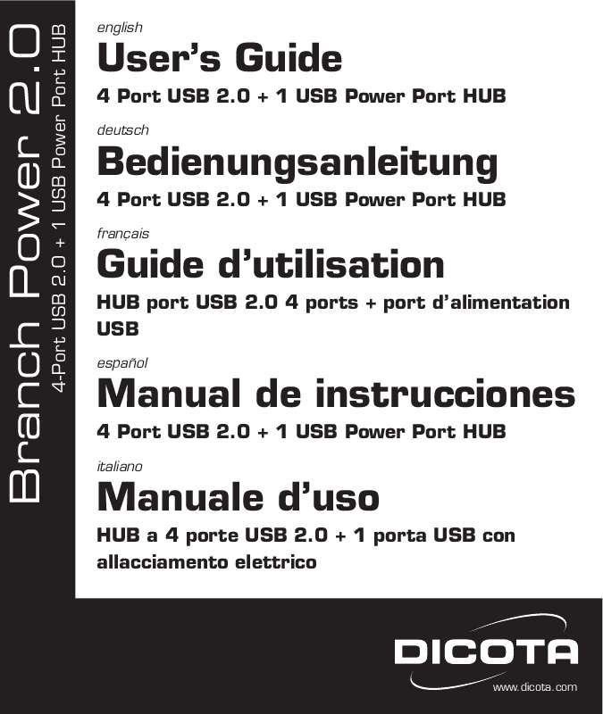 Guide utilisation  DICOTA BRANCH POWER 2.0  de la marque DICOTA
