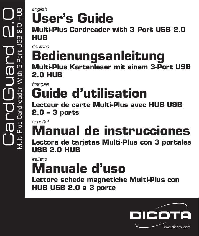 Guide utilisation  DICOTA CARDGUARD 2.0  de la marque DICOTA