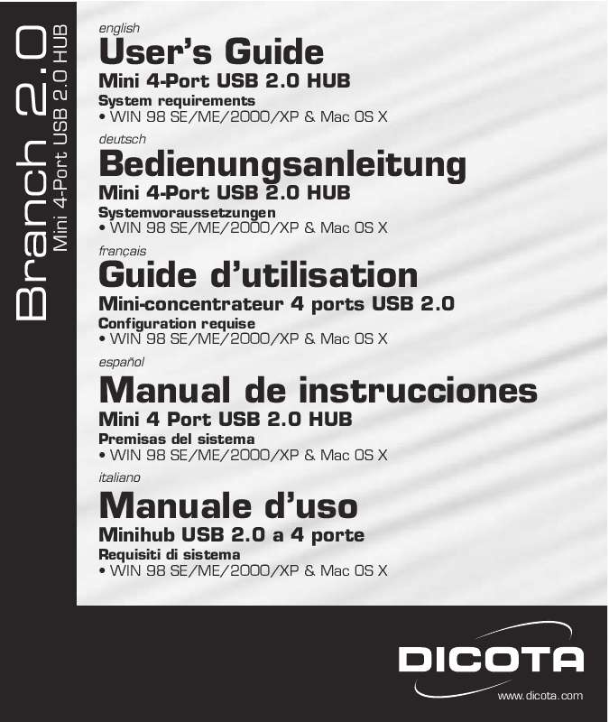 Guide utilisation  DICOTA BRANCH 2.0  de la marque DICOTA