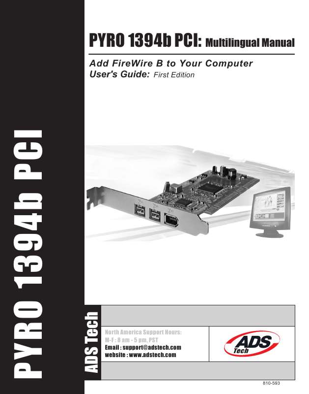 Guide utilisation  ADS TECH API-810 PYRO 1394B PCI  de la marque ADS TECH