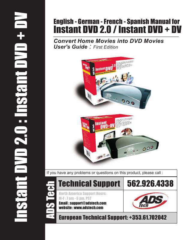 Guide utilisation  ADS TECH INSTANT DVD + DV  de la marque ADS TECH