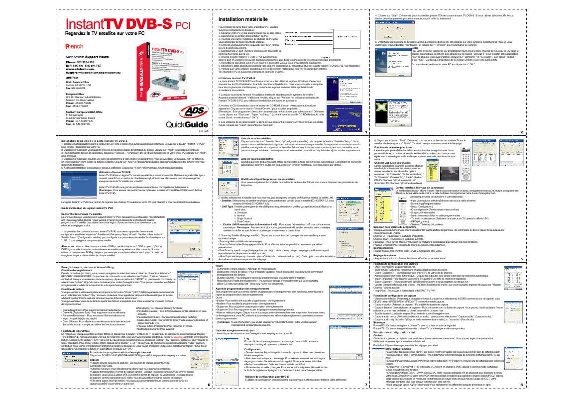 Guide utilisation  ADS TECH INSTANT TV DVB-S PCI PTV-341  de la marque ADS TECH