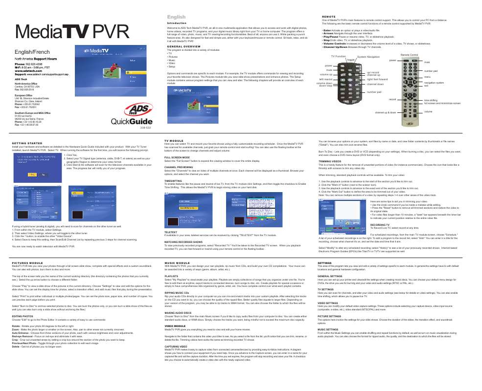 Guide utilisation  ADS TECH PTV-339 MEDIATV PVR SOFTWARE  de la marque ADS TECH