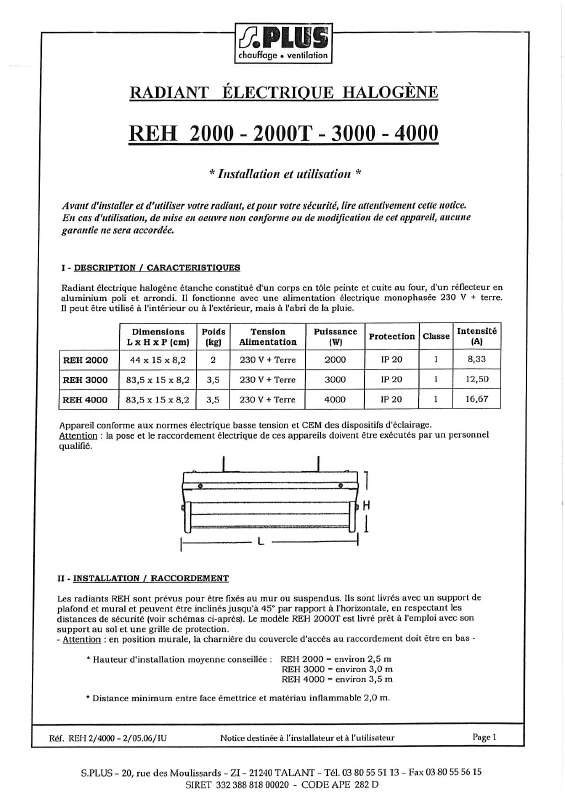 Guide utilisation  S.PLUS REH 2000  de la marque S.PLUS