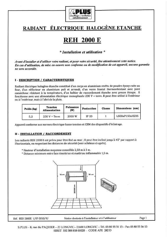 Guide utilisation  S.PLUS REH 2000 E  de la marque S.PLUS