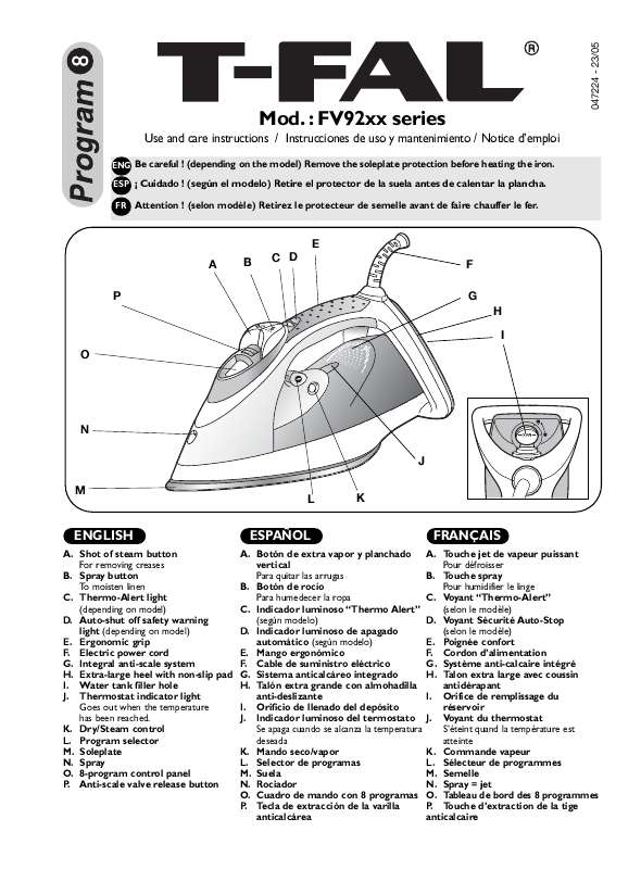 Guide utilisation T-FAL FV9240 de la marque T-FAL