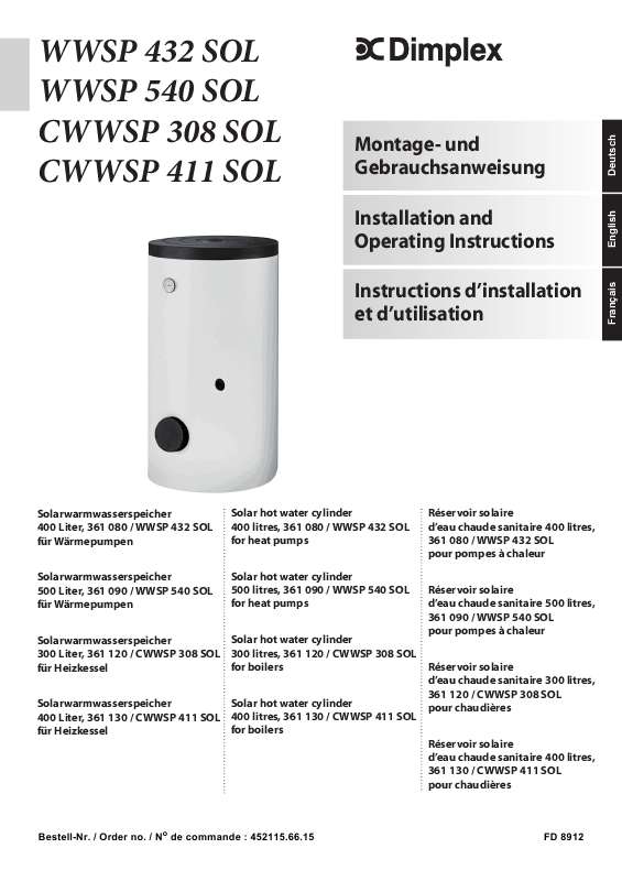 Guide utilisation  DIMPLEX CWWSP 308 SOL  de la marque DIMPLEX