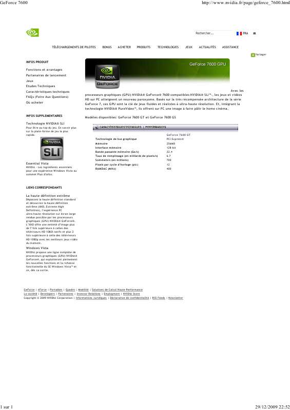 Guide utilisation NVIDIA GEFORCE 7600 GT  de la marque NVIDIA