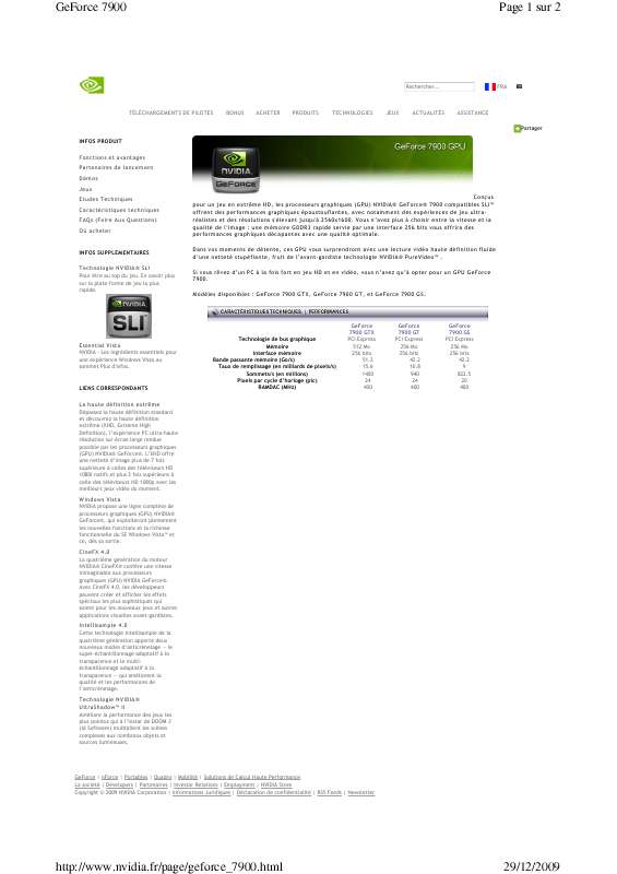 Guide utilisation NVIDIA GEFORCE 7900 GS  de la marque NVIDIA
