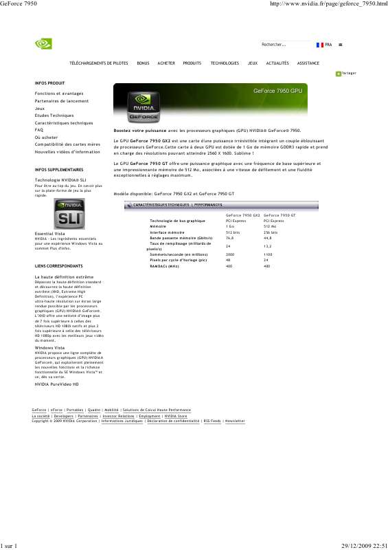 Guide utilisation NVIDIA GEFORCE 7950 GT  de la marque NVIDIA