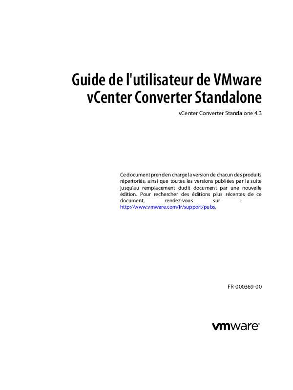 Guide utilisation  VMWARE VCENTER CONVERTER STANDALONE 4.3  de la marque VMWARE