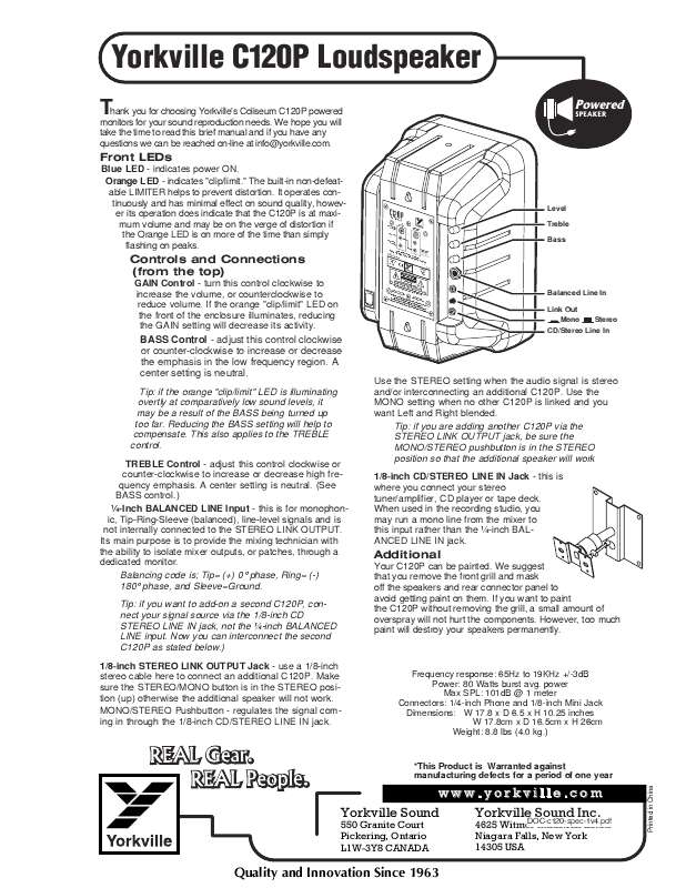 Guide utilisation  YORKVILLE C120P  de la marque YORKVILLE