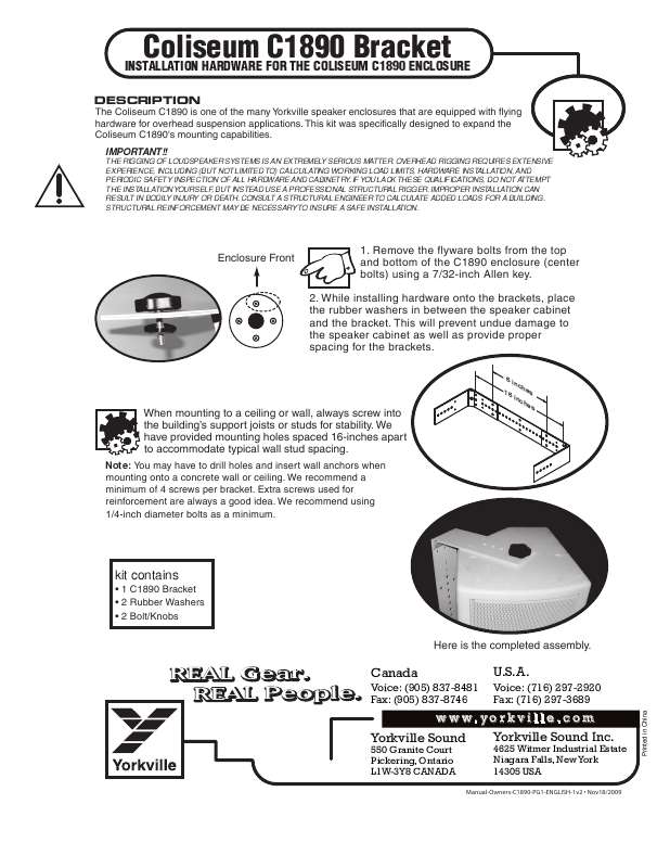 Guide utilisation  YORKVILLE C1890  de la marque YORKVILLE