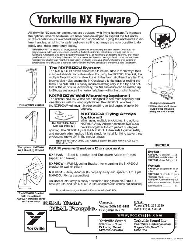 Guide utilisation  YORKVILLE NXF600  de la marque YORKVILLE