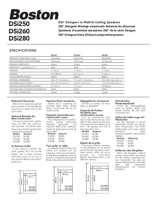 Guide utilisation BOSTON ACOUSTICS DSI250  de la marque BOSTON ACOUSTICS