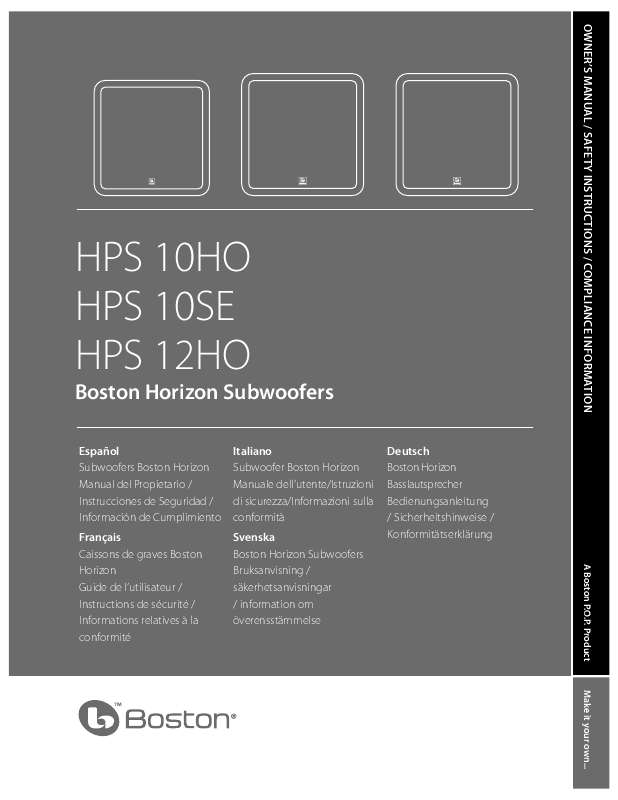 Guide utilisation BOSTON ACOUSTICS HPS 10HO  de la marque BOSTON ACOUSTICS