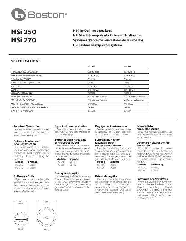 Guide utilisation BOSTON ACOUSTICS HSI 250  de la marque BOSTON ACOUSTICS