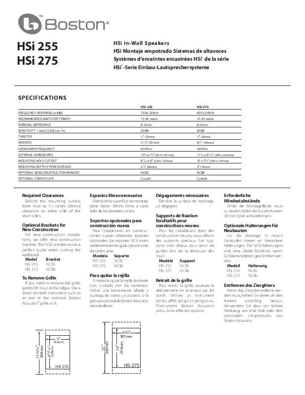 Guide utilisation BOSTON ACOUSTICS HSI 255  de la marque BOSTON ACOUSTICS