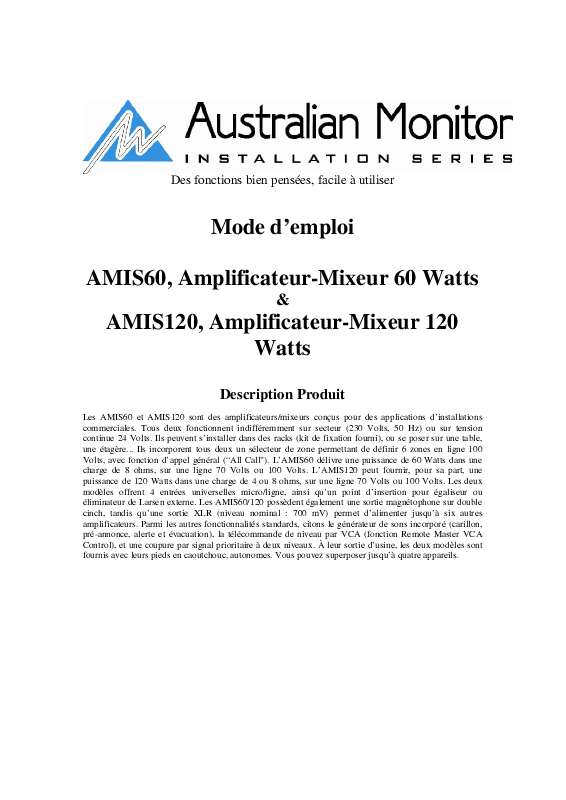 Guide utilisation  AUSTRALIAN MONITOR AMIS120  de la marque AUSTRALIAN MONITOR