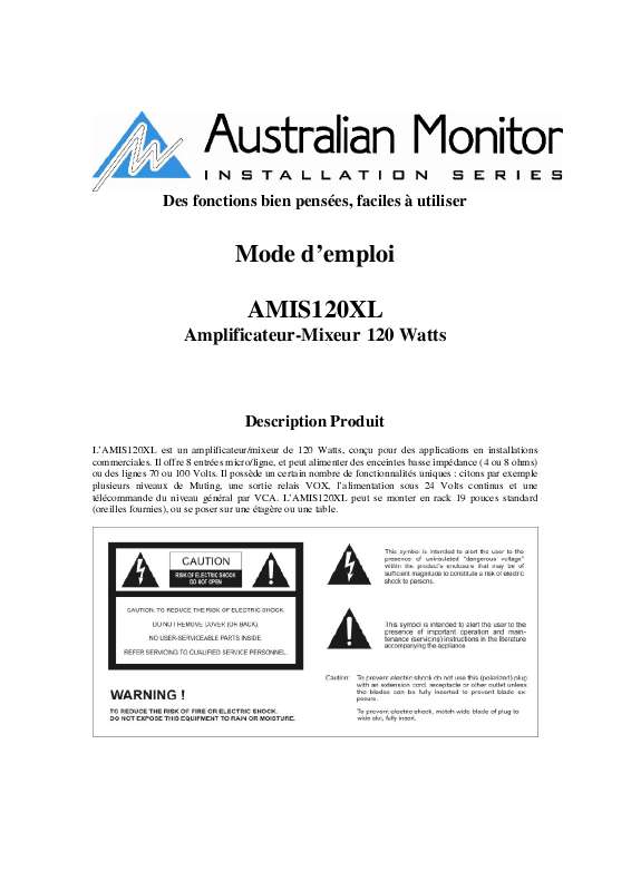 Guide utilisation  AUSTRALIAN MONITOR AMIS120XL  de la marque AUSTRALIAN MONITOR