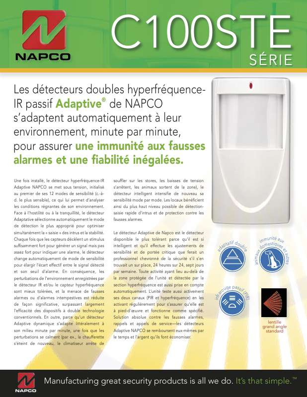 Guide utilisation  NAPCO C 1000 STE  de la marque NAPCO