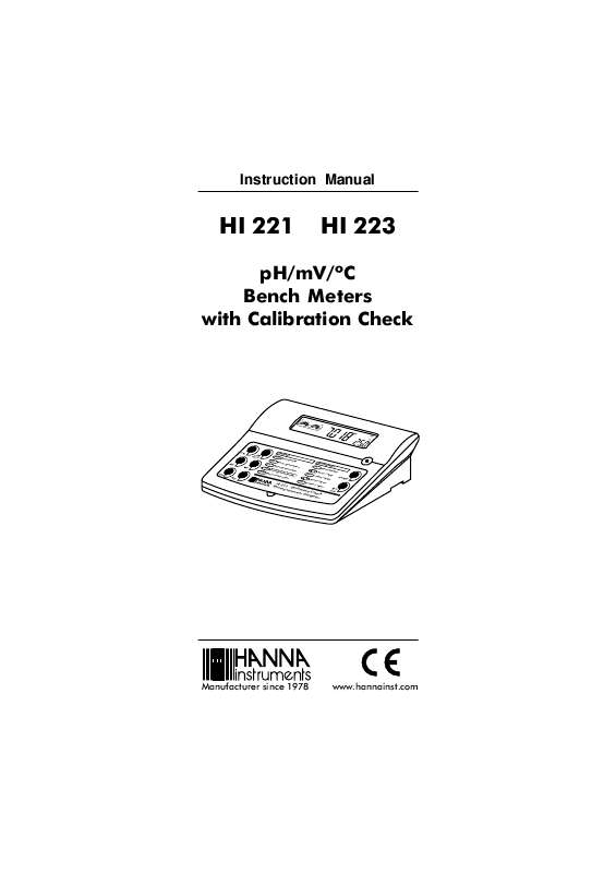 Guide utilisation  HANNA INSTRUMENTS HI 221  de la marque HANNA INSTRUMENTS