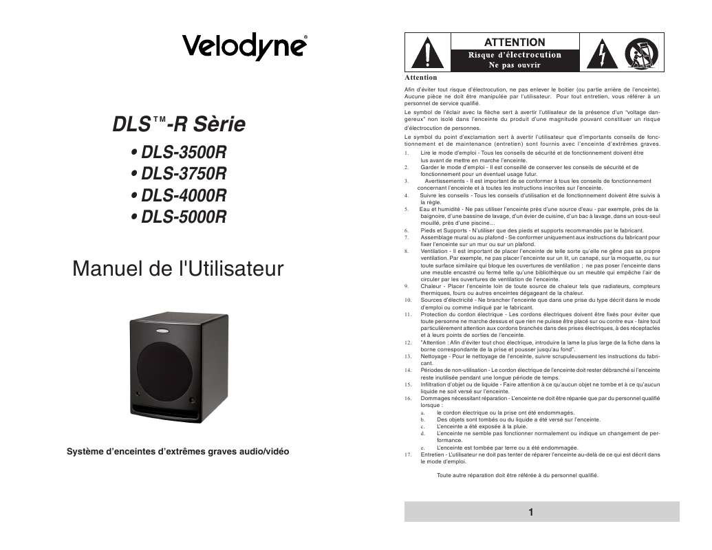 Guide utilisation  VELODYNE DLS-3750R  de la marque VELODYNE