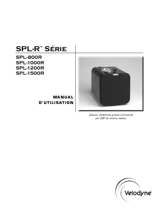 Guide utilisation  VELODYNE SPL-800R  de la marque VELODYNE