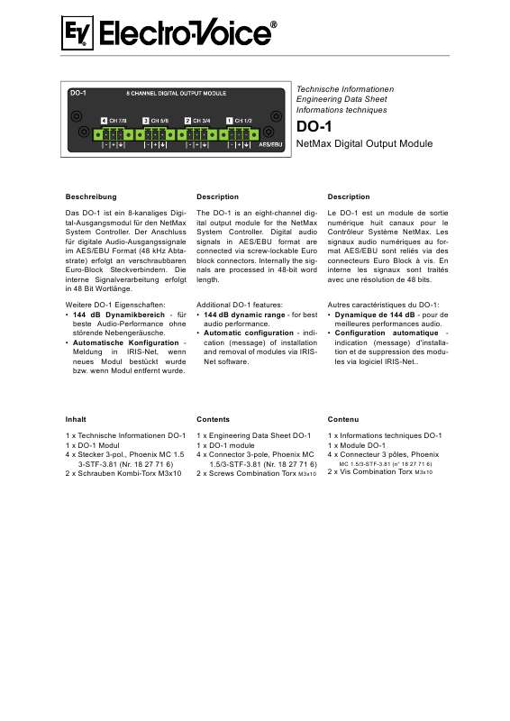 Guide utilisation  ELECTRO-VOICE DO-1  de la marque ELECTRO-VOICE