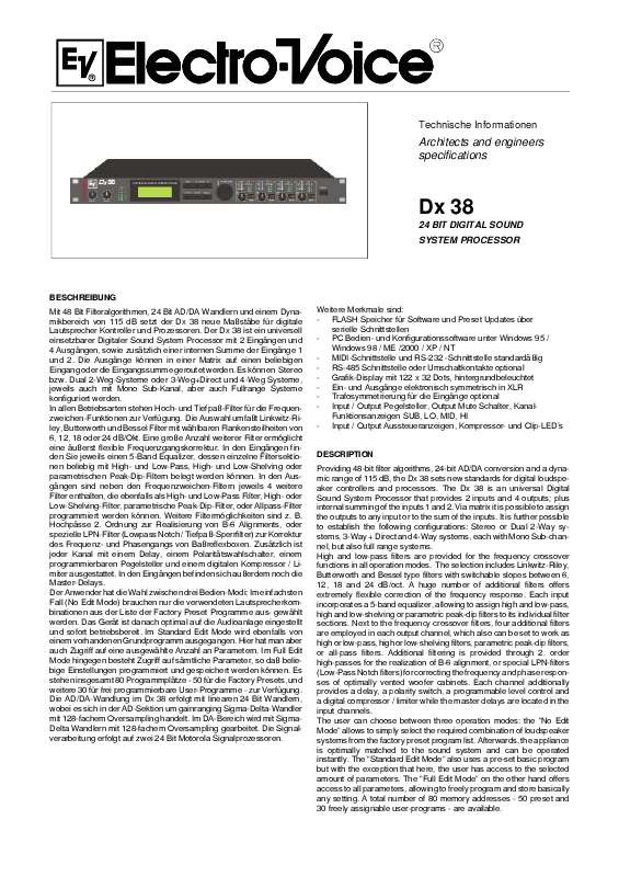 Guide utilisation  ELECTRO-VOICE DX 38  de la marque ELECTRO-VOICE