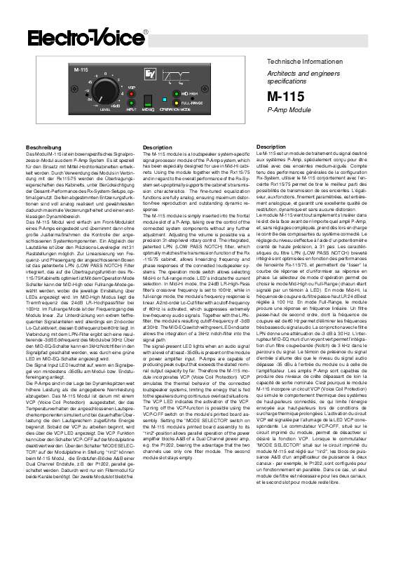 Guide utilisation  ELECTRO-VOICE M-115  de la marque ELECTRO-VOICE