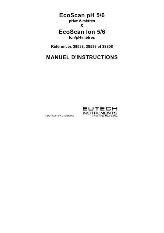 Guide utilisation  EUTECH INSTRUMENTS PH5  de la marque EUTECH INSTRUMENTS
