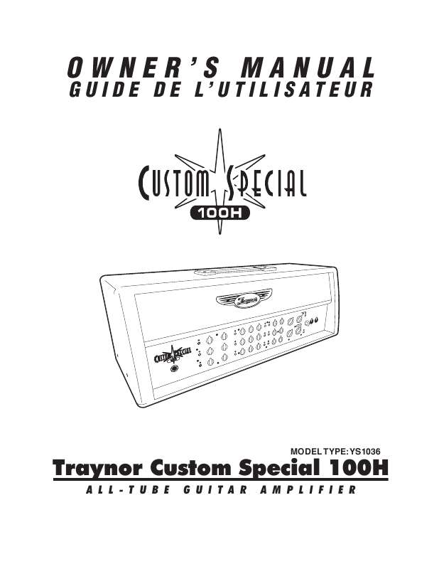 Guide utilisation  TRAYNOR CUSTOM SPECIAL 100H  de la marque TRAYNOR