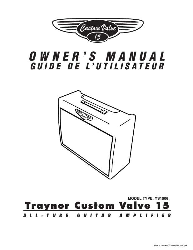 Guide utilisation  TRAYNOR CUSTOM VALVE 15  de la marque TRAYNOR