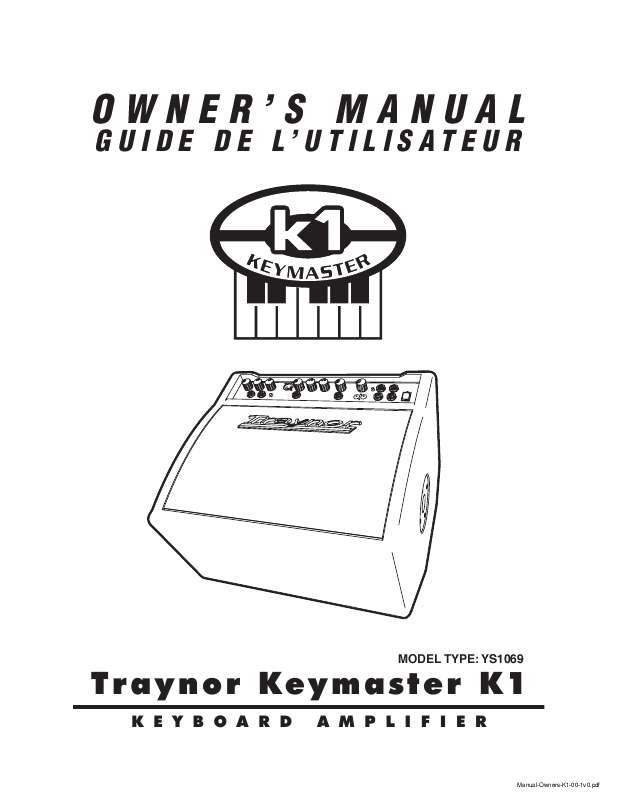 Guide utilisation  TRAYNOR K1  de la marque TRAYNOR