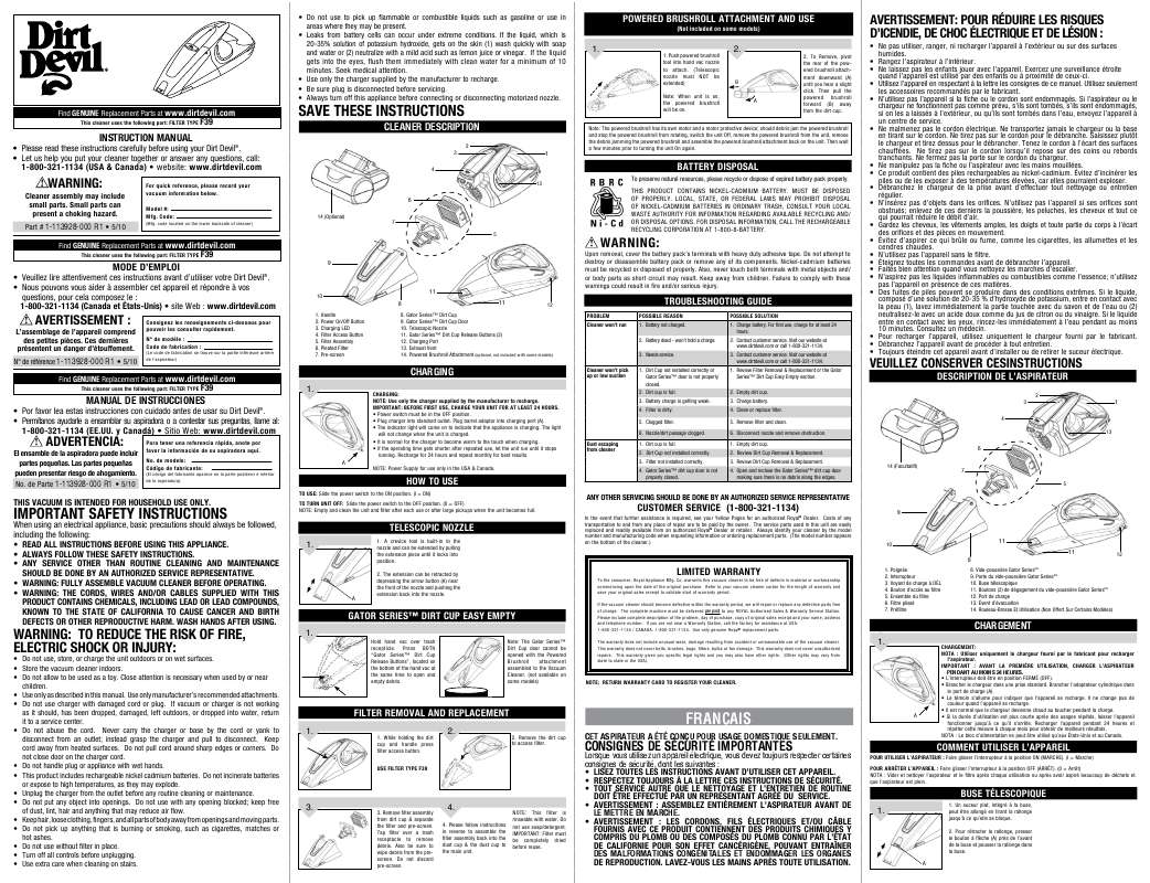 Guide utilisation  DIRTDEVIL BD10165  de la marque DIRTDEVIL