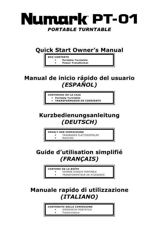 Guide utilisation NUMARK PT01  de la marque NUMARK