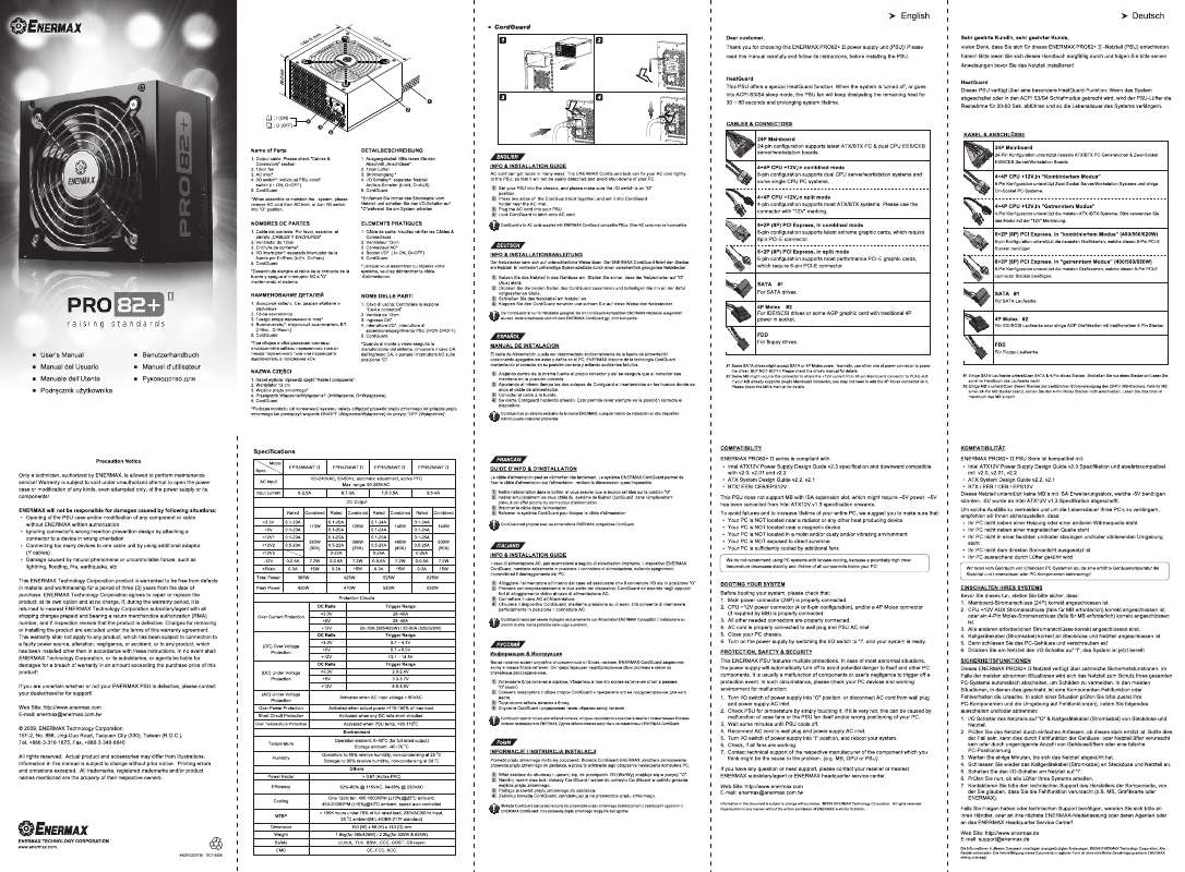 Guide utilisation ENERMAX PRO82PLUS II  de la marque ENERMAX