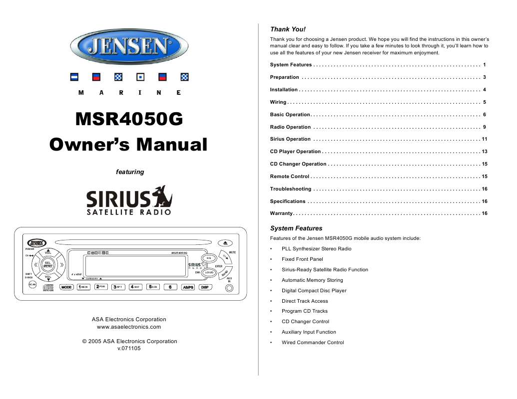Guide utilisation JENSEN MSR4050G  de la marque JENSEN