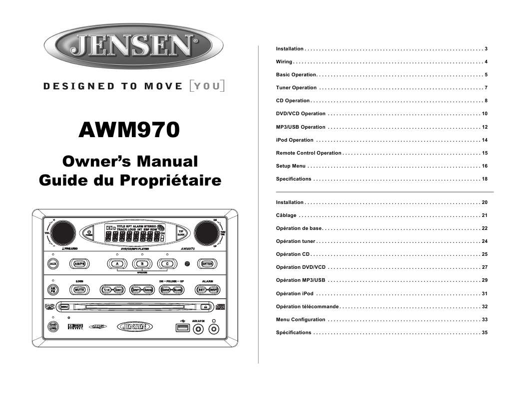 Guide utilisation JENSEN VOYAGER AWM970  de la marque JENSEN