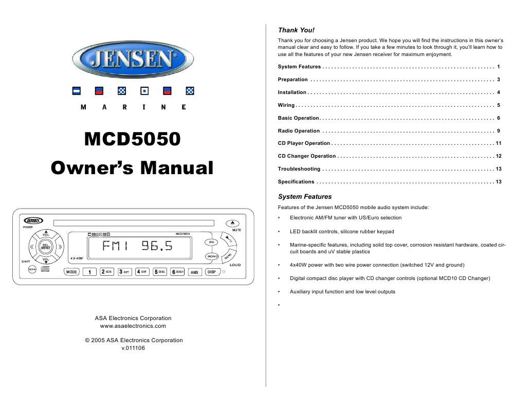 Guide utilisation JENSEN VOYAGER MCD5050  de la marque JENSEN
