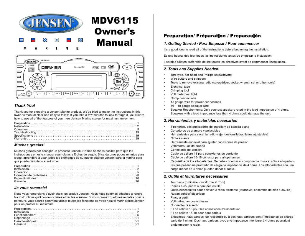 Guide utilisation JENSEN VOYAGER MDV6115  de la marque JENSEN