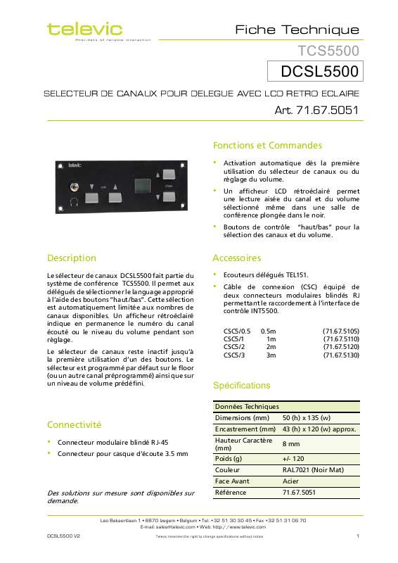 Guide utilisation  TELEVIC DCSL5500  de la marque TELEVIC