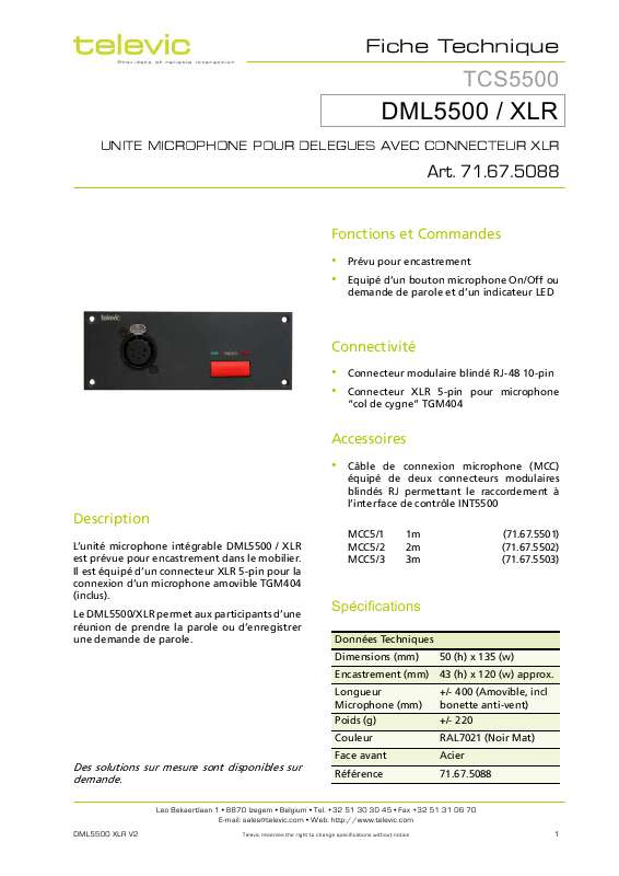 Guide utilisation  TELEVIC DML5500-XLR  de la marque TELEVIC