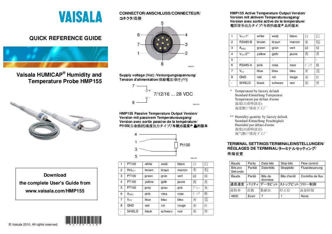 Guide utilisation  VAISALA HMP155  de la marque VAISALA