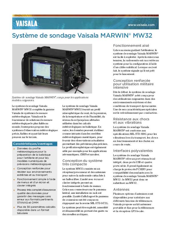 Guide utilisation  VAISALA MW32  de la marque VAISALA