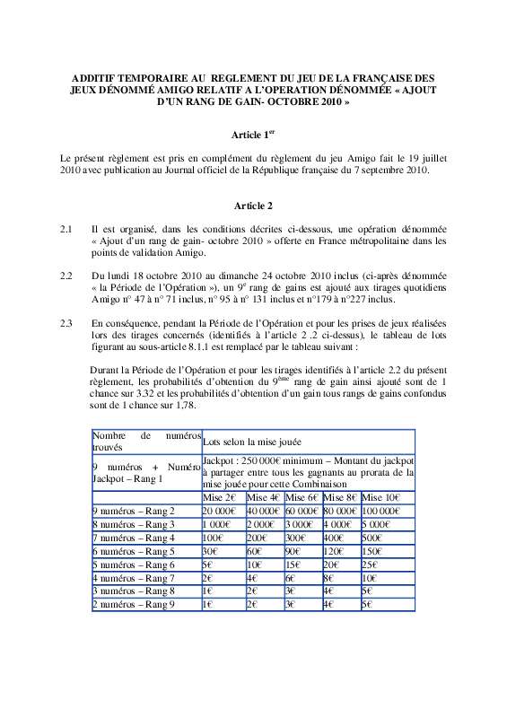 Guide utilisation  FRANCAISE DES JEUX AMIGO  de la marque FRANCAISE DES JEUX