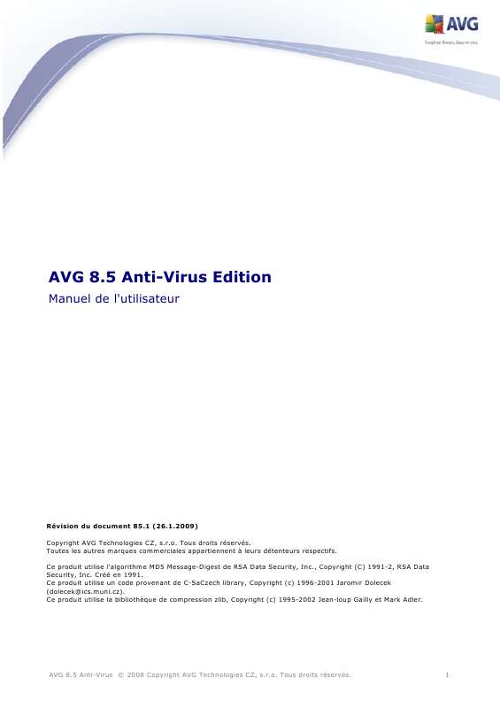 Guide utilisation  AVG ANTI-VIRUS 8.5  de la marque AVG