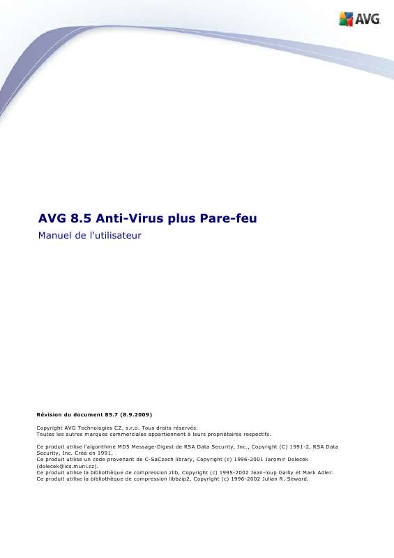 Guide utilisation  AVG AVG 8.5 ANTI-VIRUS PLUS PARE-FEU  de la marque AVG