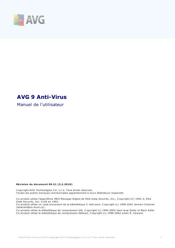 Guide utilisation  AVG AVG 9 ANTI-VIRUS  de la marque AVG